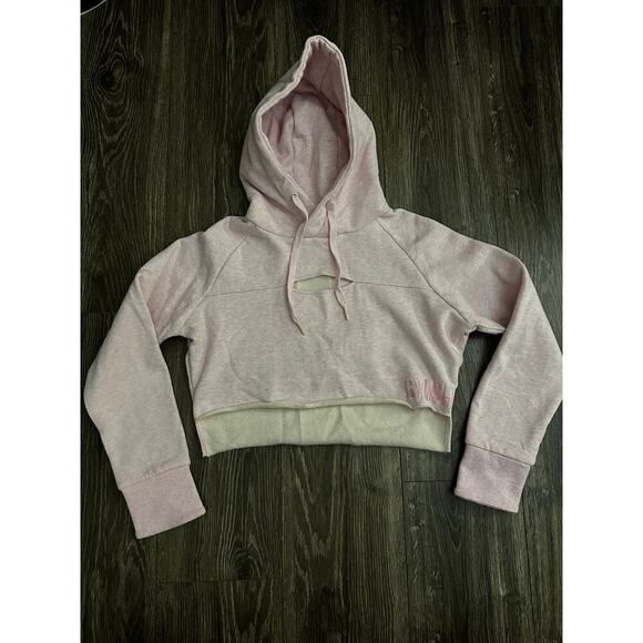 Gymshark Hoodie Cropped Keyhole Cut Out Long Sleeve Raw Edge Pullover Pink M - Picture 1 of 7
